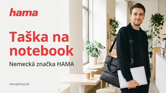 Na banneri je muž, lebo je taška čierna. Nadpis je „Taška na / notebook”.