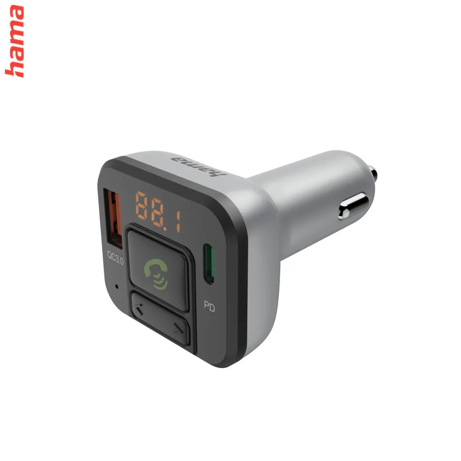 FM Transmitter s Bluetooth a handsfree, USB-A/USB-C, rýchle nabíjanie, strieborný  