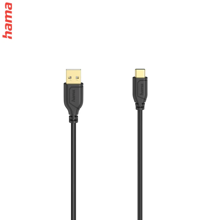Hama USB-C 2.0 kábel typ A-C 0,75 m, Flexi-Slim, čierny