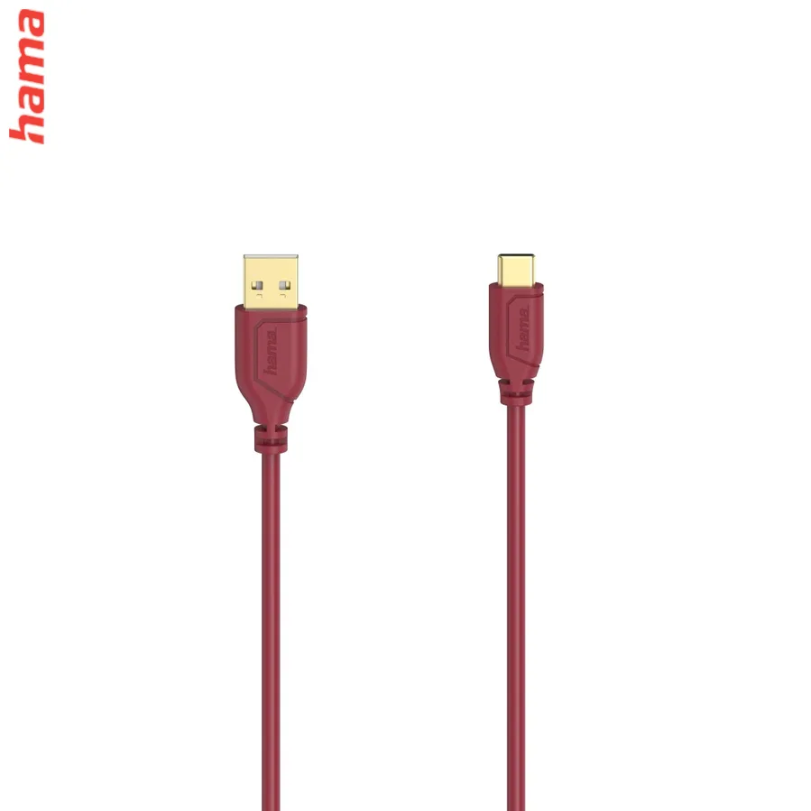 Hama USB-C 2.0 kábel typ A-C 0,75 m, Flexi-Slim, červený