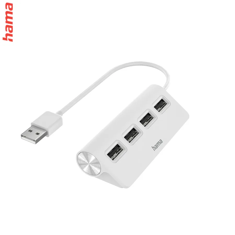 Hama USB hub, 4 porty, USB 2.0, 480 Mbit/s, biely
