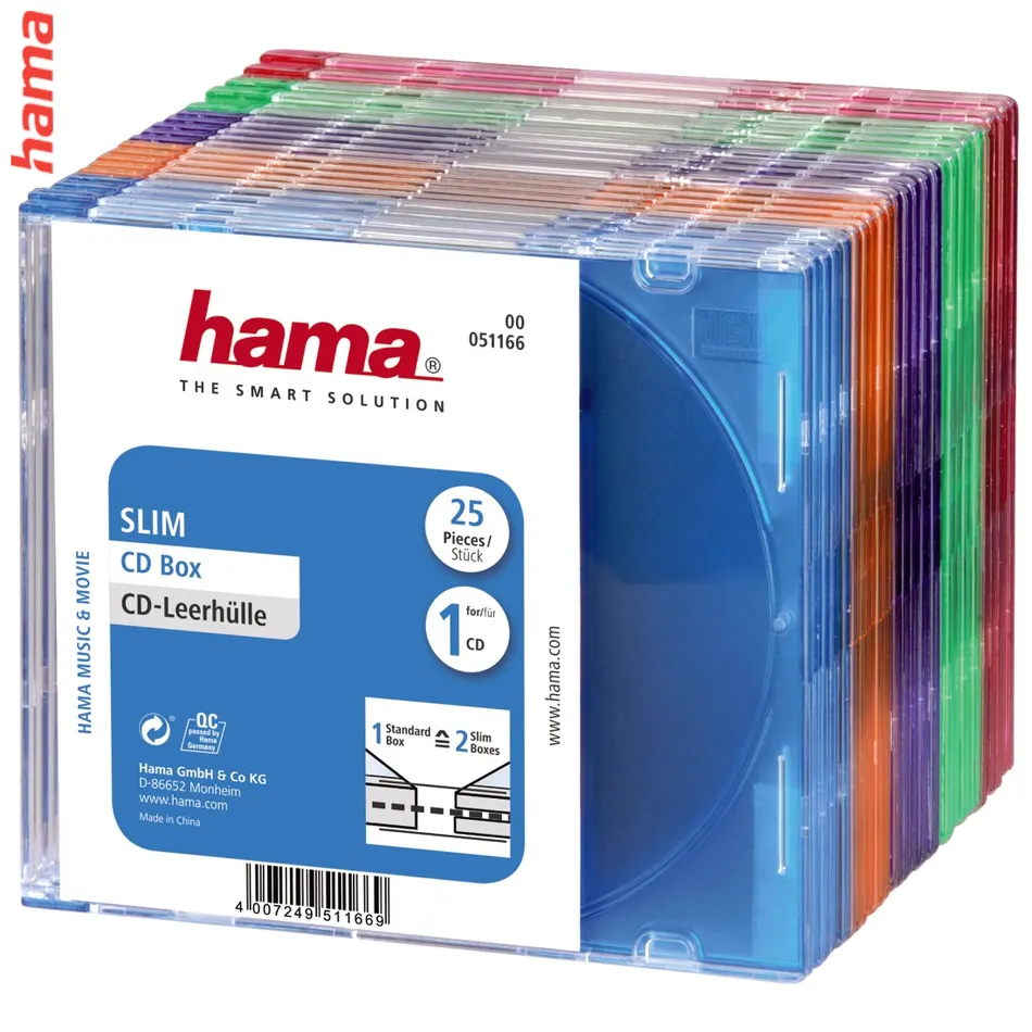 Hama CD Slim Box, balenie 25 ks, farebný mix  