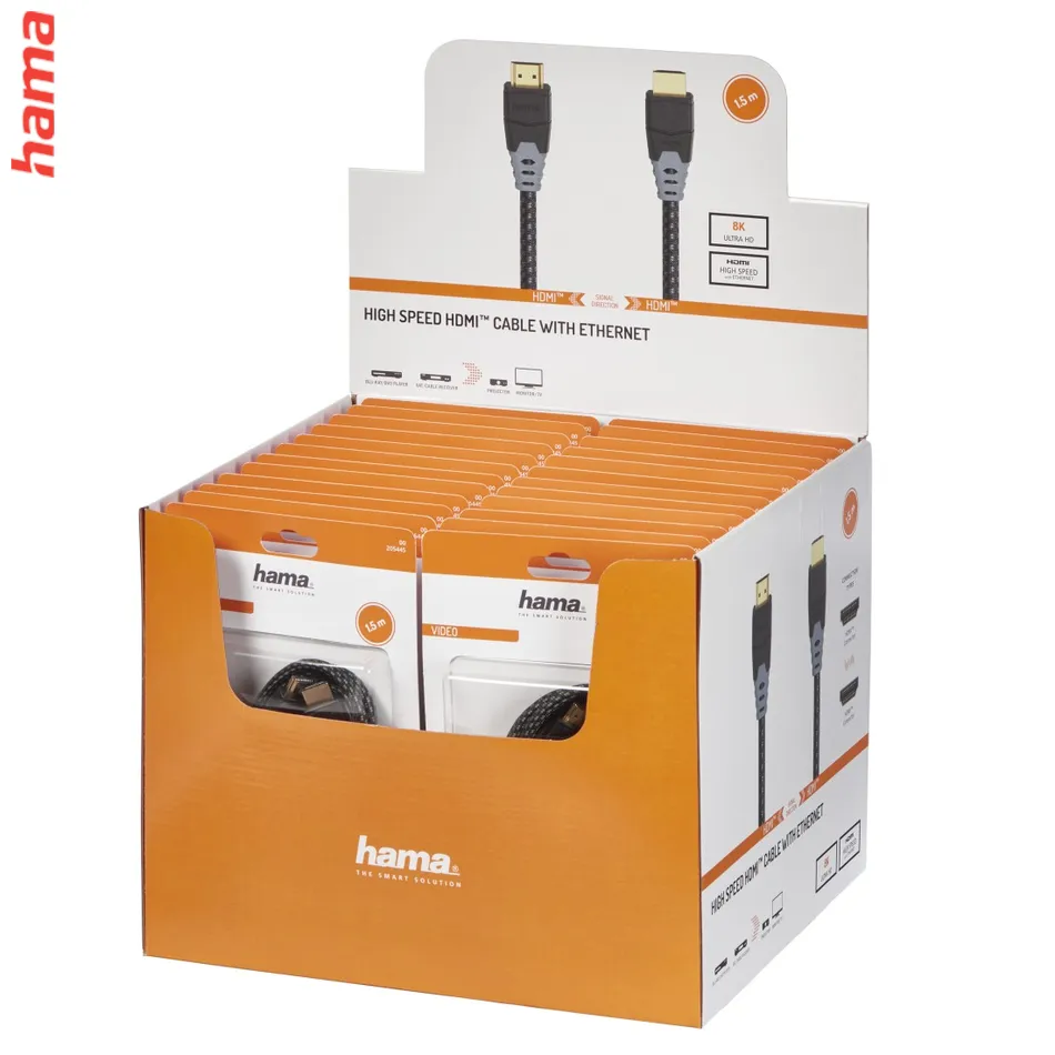 Hama HDMI Kábel 8K, 1,5 m, Pozlátený, Opletený, High Speed with Ethernet  