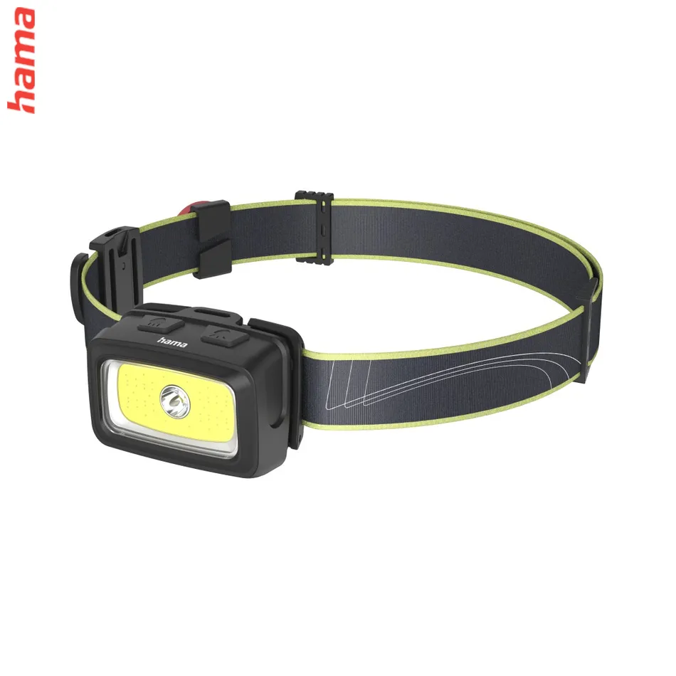 Hama HL350, LED čelovka, COB, svietivosť 350 lm, dosvit 60 m, IP44, SOS píšťalka, batérie