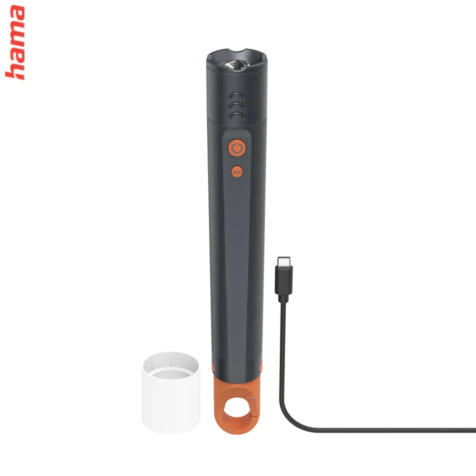 Hama FLX1200-C, LED baterka, nabíjacia, hliníková, 1200 lm/300 m, 4 režimy+SOS, IP44, zoom, karabína