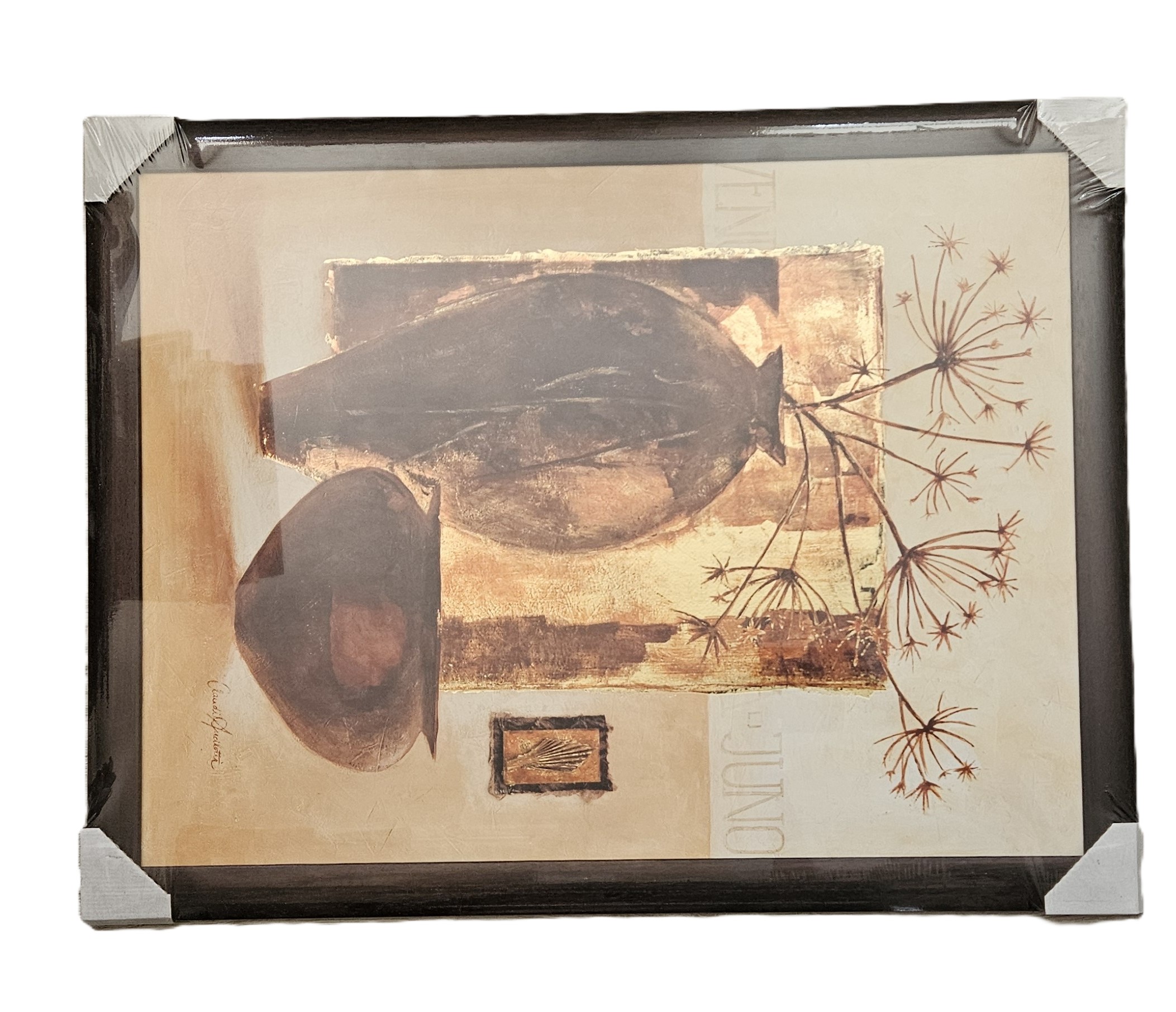 Abstraktný obraz Vázy a sušené kvety v tmavom drevenom ráme 68 x 88 cm