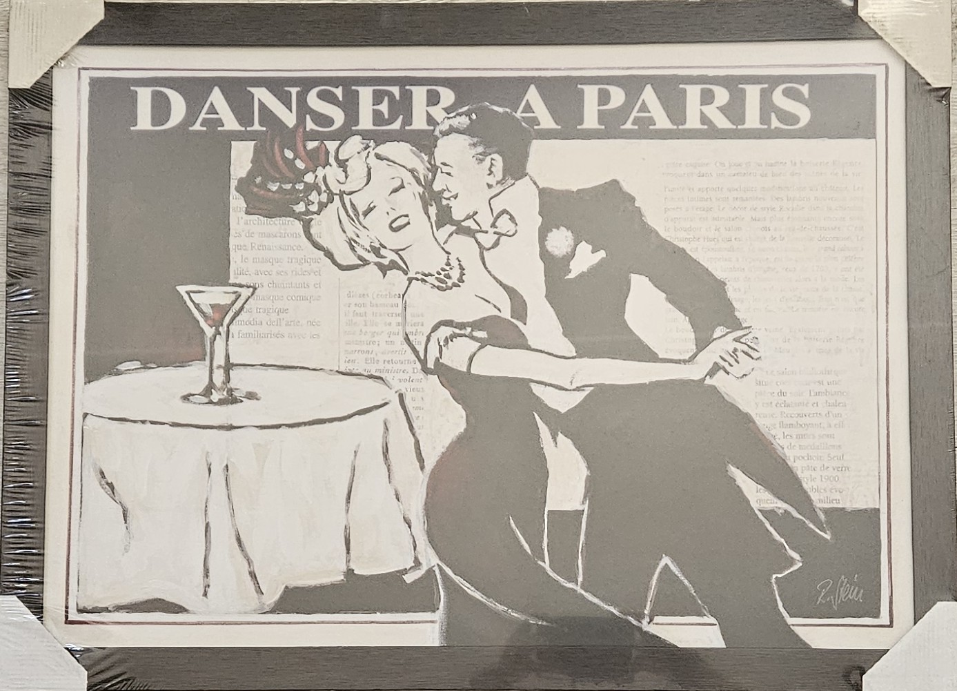 Obraz Tanec v Paríži: Romantický motív v tmavohnedom drevenom ráme 56 x 76 cm