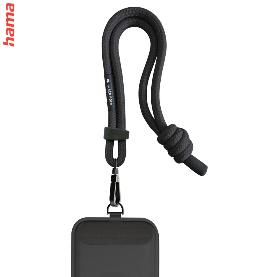 Black Rock Universal Wrist Band Lanyard, šnúrka/ pútko na mobil, s karabínkou, 25 cm, čierna