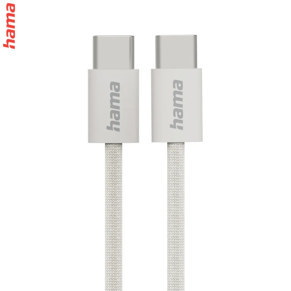 Hama USB-C 2.0 kábel Fabric, 1 m, opletený, béžový