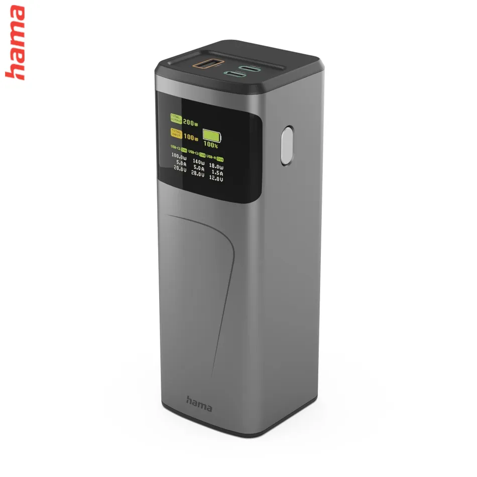 Hama High Power 200 W, powerbanka, 24000 mAh, 2x USB-C, 1x USB-A, PD, QC, displej
