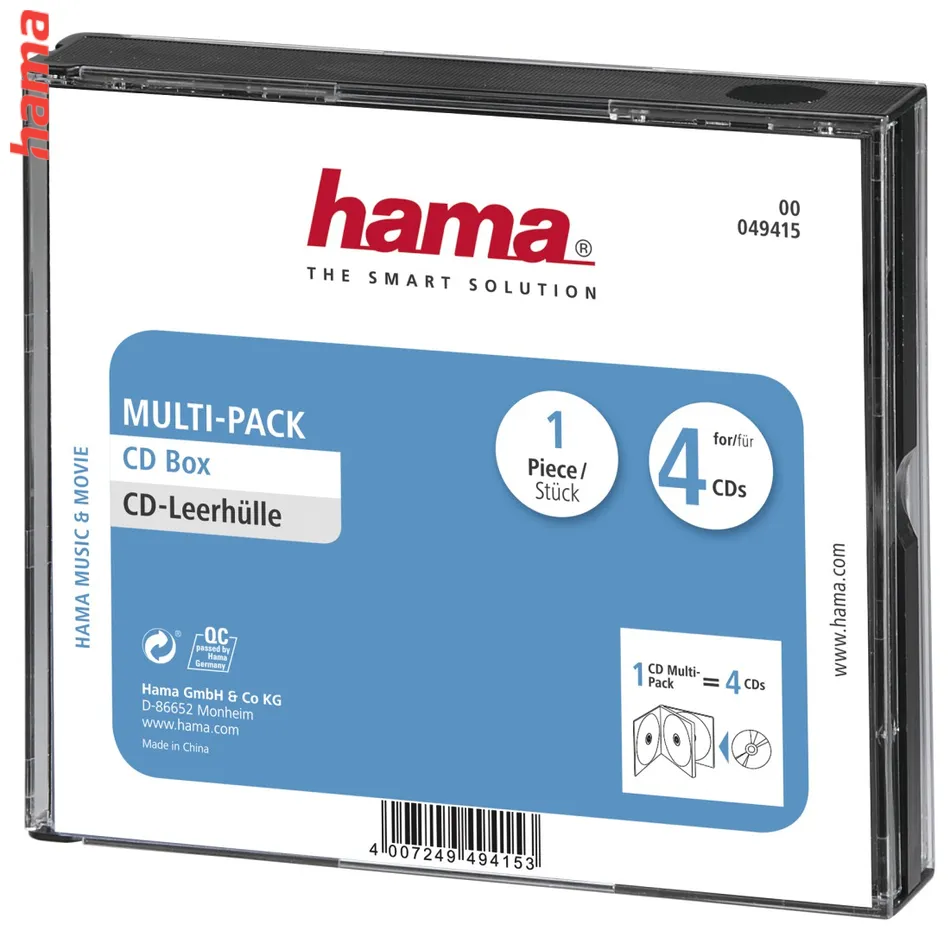 Hama CD Multi-Pack, obal na 4 CD/DVD, priehľadný/čierny