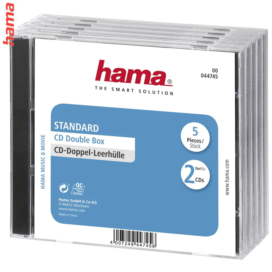 Hama CD Double box, štandardný obal na 2 CD/DVD, priehľadný/čierny, balenie 5 ks (cena za balenie)
