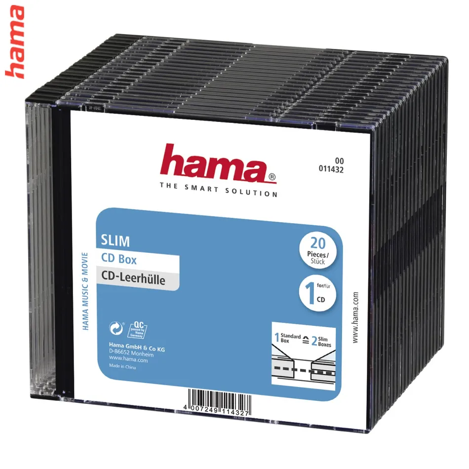 Hama CD Slim Box, obal na 1 cd/dvd, priehľadný/čierny, balenie 20 ks (cena za balenie)