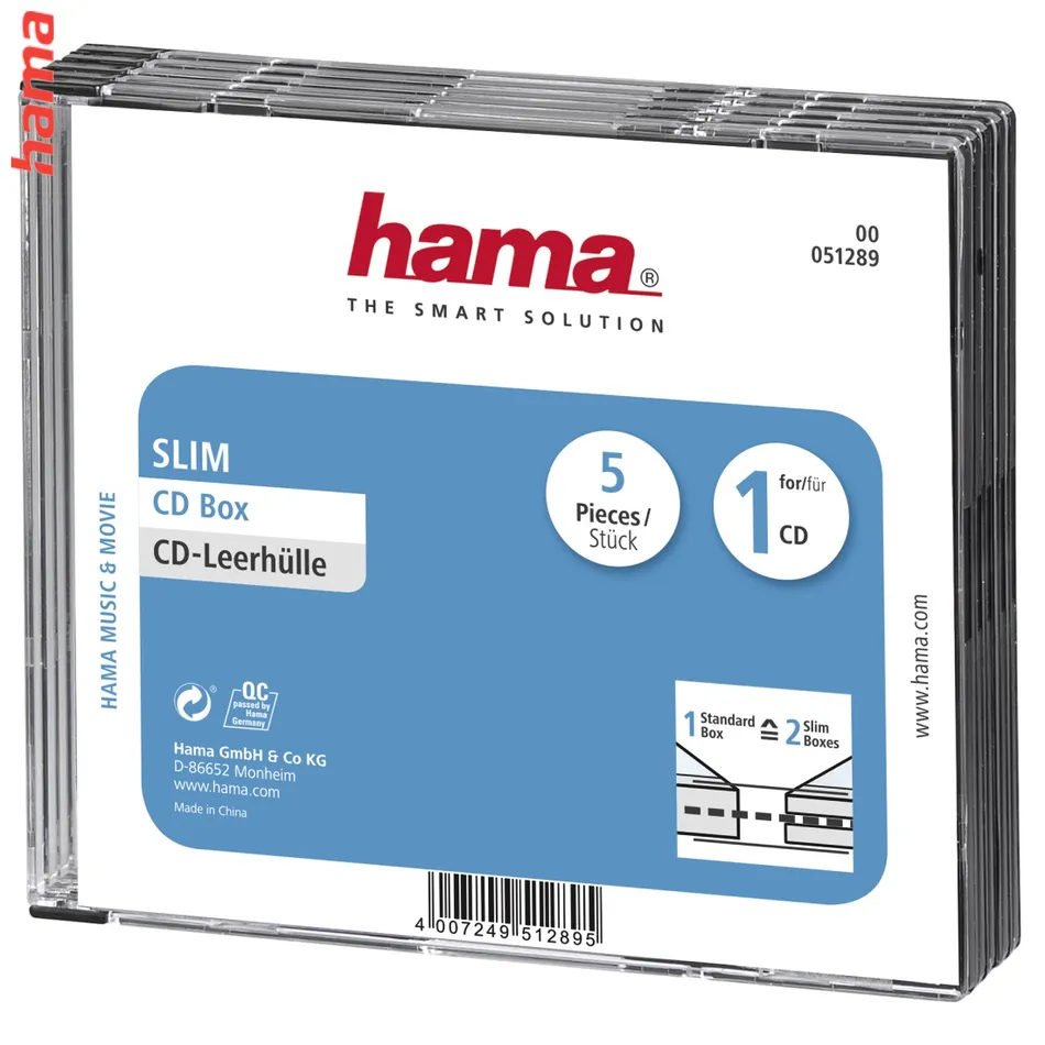Hama CD Slim Box, obal na 1 cd/dvd, priehľadný/čierny, balenie 5 ks (cena za balenie)