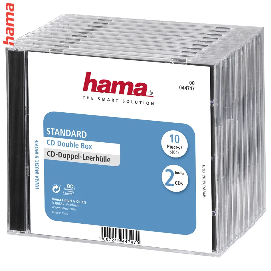 Hama CD Double box, štandardný obal na 2 CD/DVD, priehľadný/čierny, balenie 5 ks (cena za balenie)