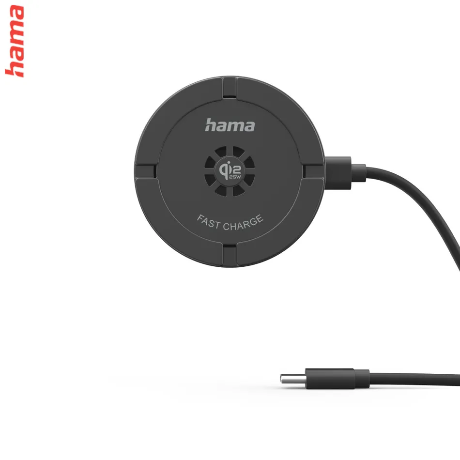 Hama Bezdrôtová Magnetická Nabíjačka Qi2, 25 W, Aktívne Chladenie, Čierna