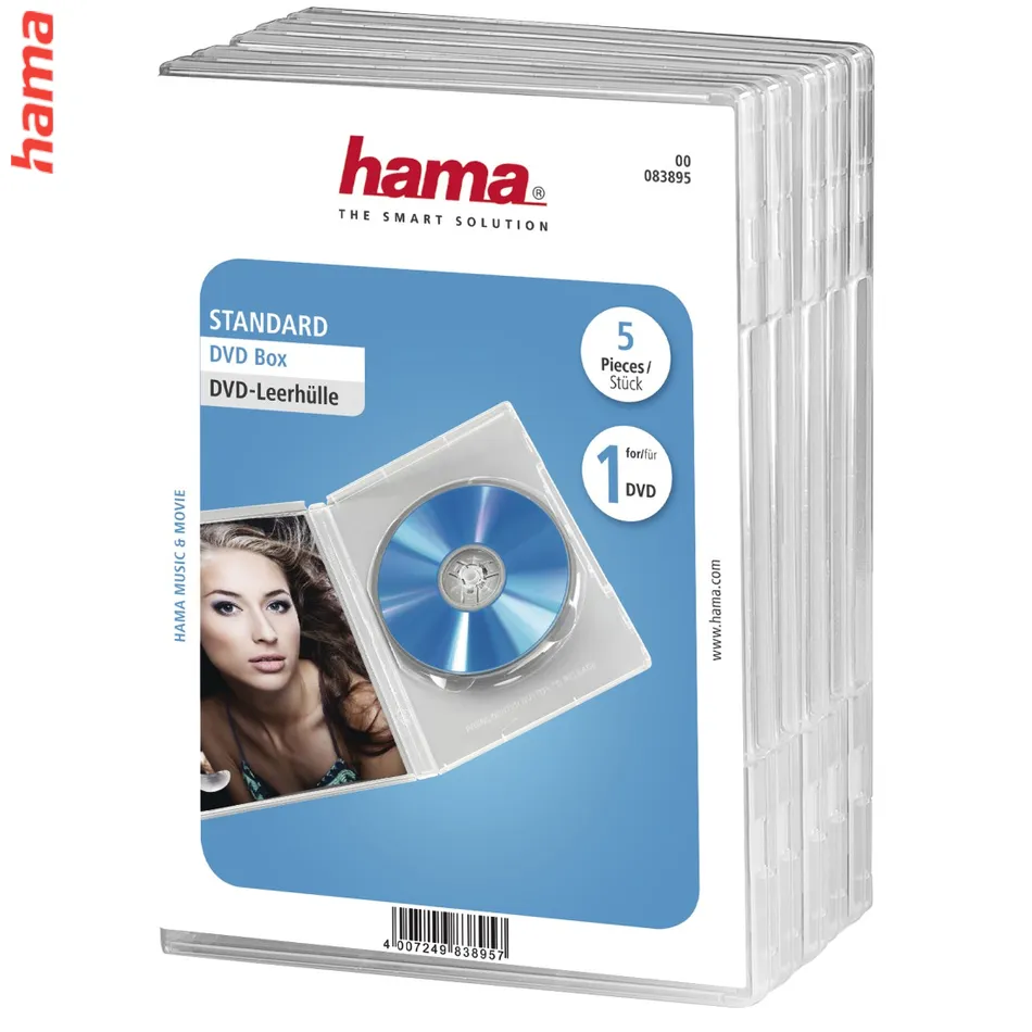 Hama DVD obal na 1 DVD, s fóliou, priehľadný, balenie 5 ks