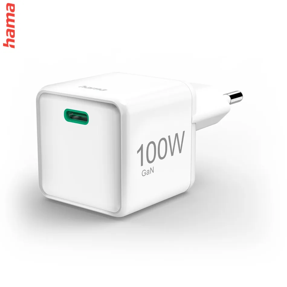 Hama Fast Charger, GaN, USB-C, Super-Mini Charger, PD, 100 W, white