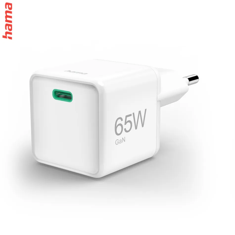 Hama Fast Charger, GaN, USB-C, Super-Mini Charger, PD, 65 W, white