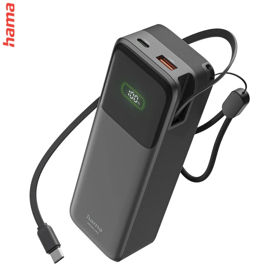 Hama Roll Up powerbanka, 20000 mAh, 45 W, 1x USB-C, 1x USB-A, navíjací kábel