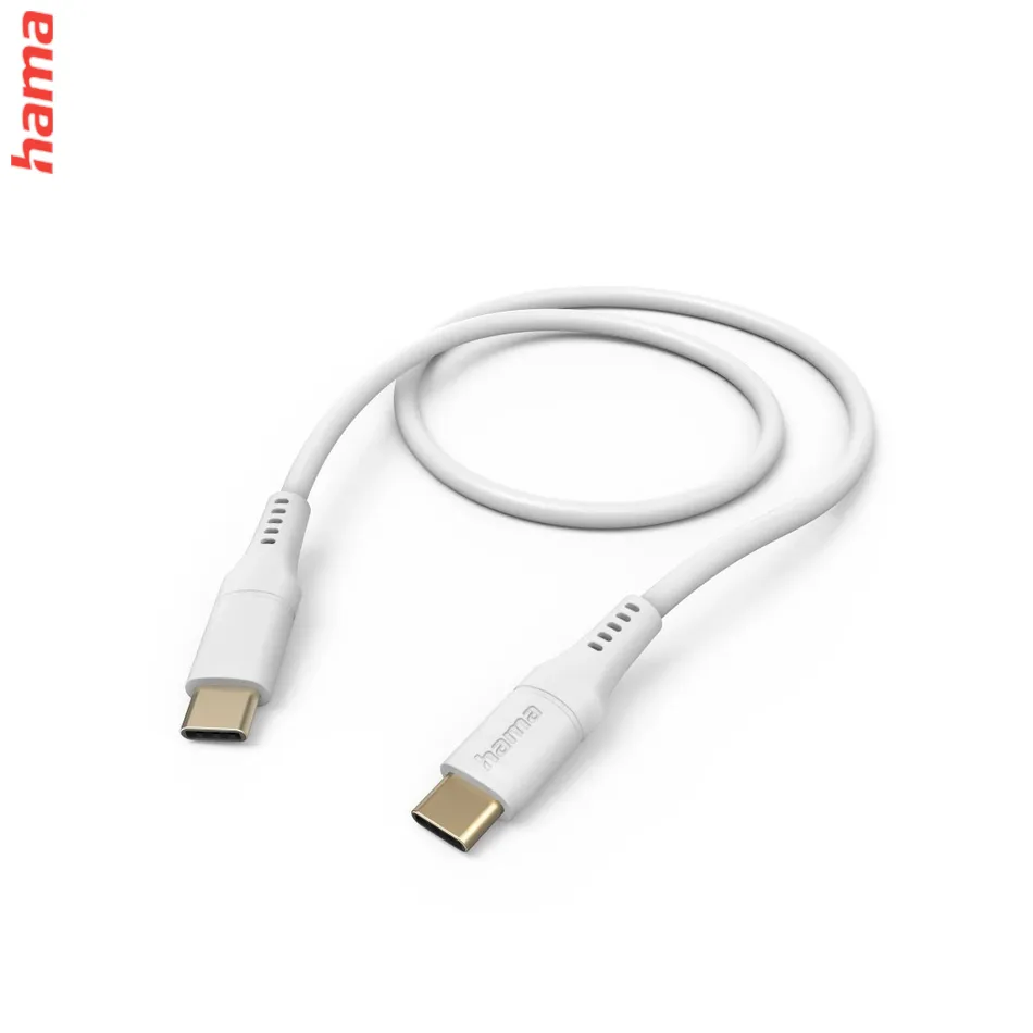 Hama kábel USB-C na USB-C Flexibilný, 60 W, 1,5 m, biely