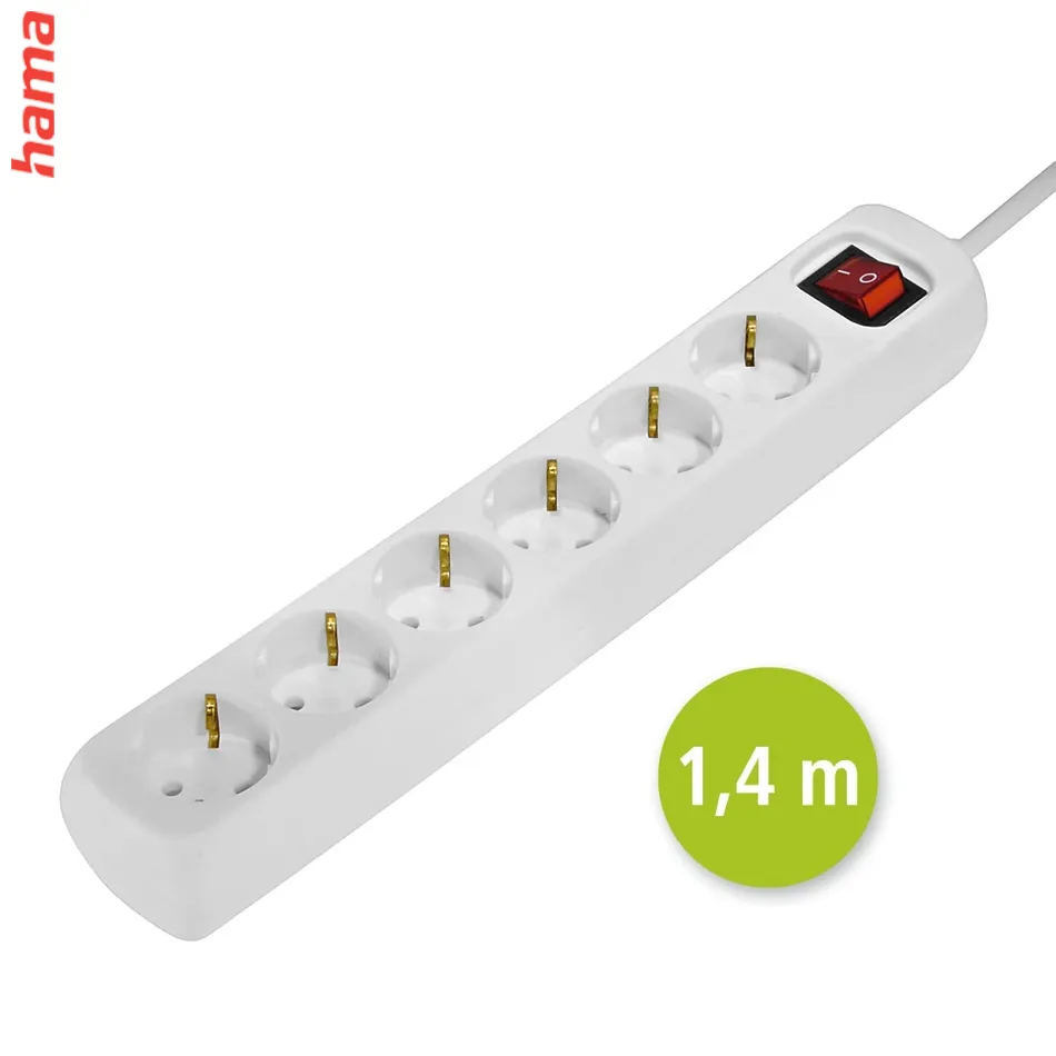 Hama 6-násobná predlžovačka s vypínačom, 1,4 m, biela