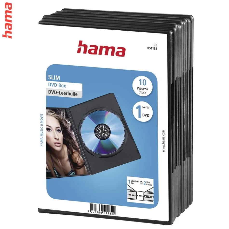 Hama čierny slim DVD obal na jedno DVD, balenie 10 ks