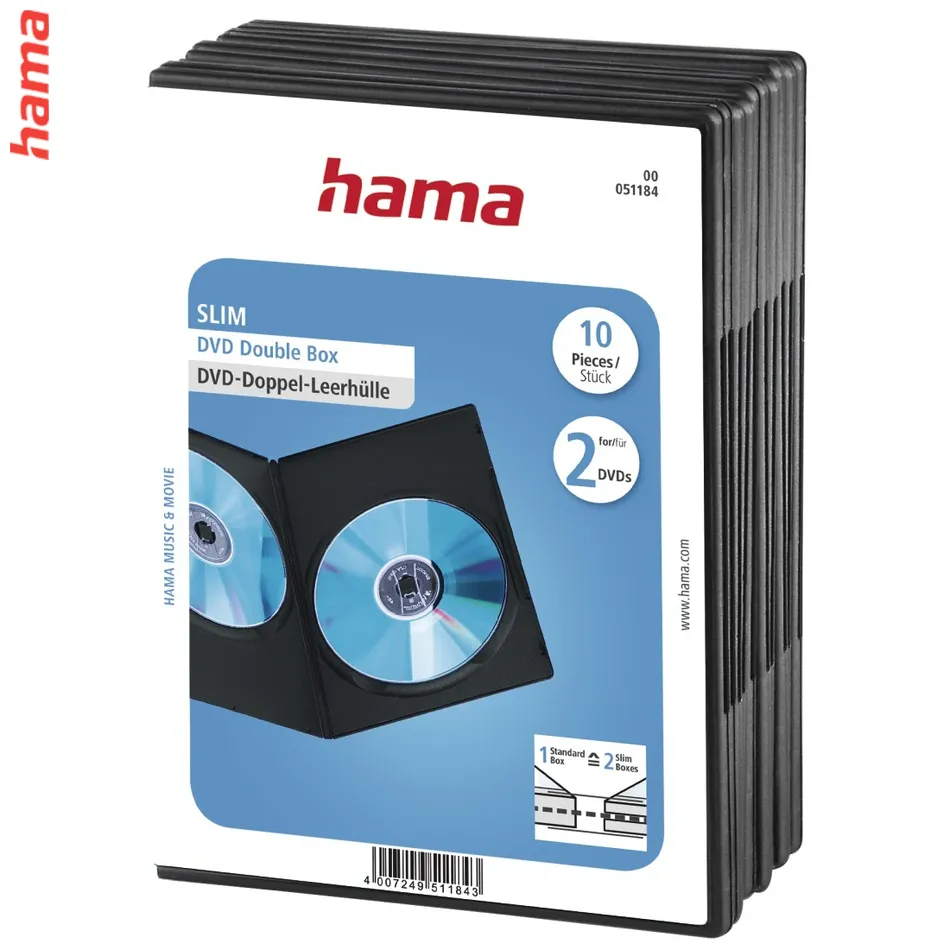 Hama čierny slim DVD box na 2 DVD, balenie 10 ks
