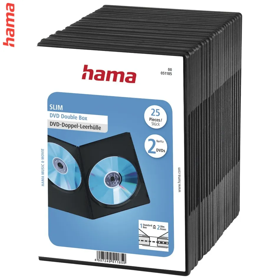 Hama čierny slim box na DVD pre 2 DVD, balenie 25 ks
