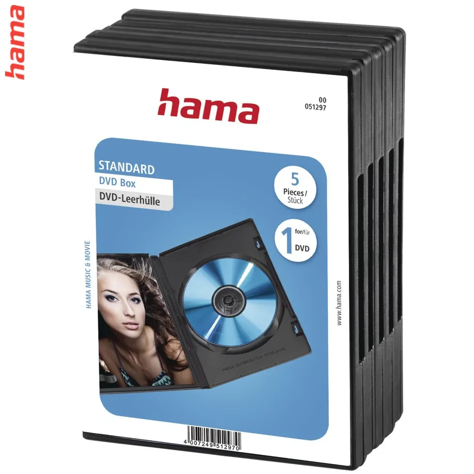 Hama štandardný obal na DVD, čierny, s držiakom na brožúry, 5 ks