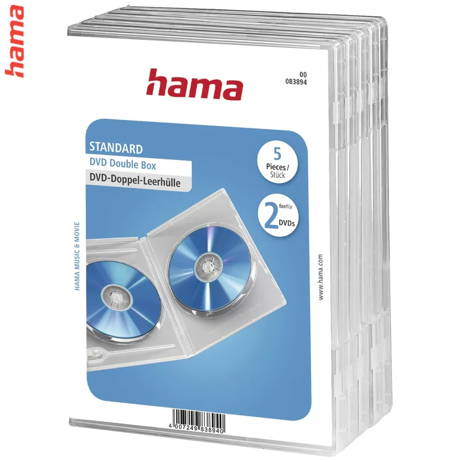 Hama priehľadný obal na 2 DVD, jewel box s fóliou, 5 ks