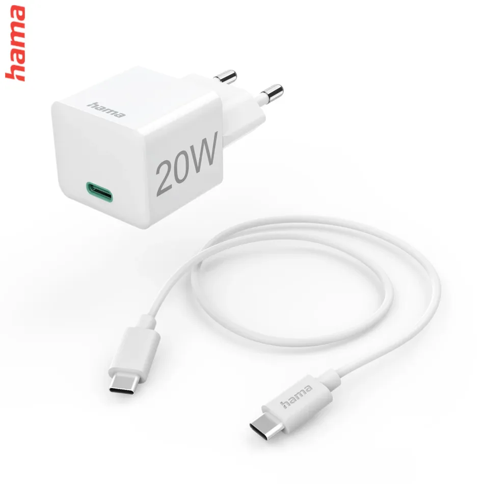 Hama rýchlonabíjačka na mobil USB-C 20 W s káblom 1 m, biela
