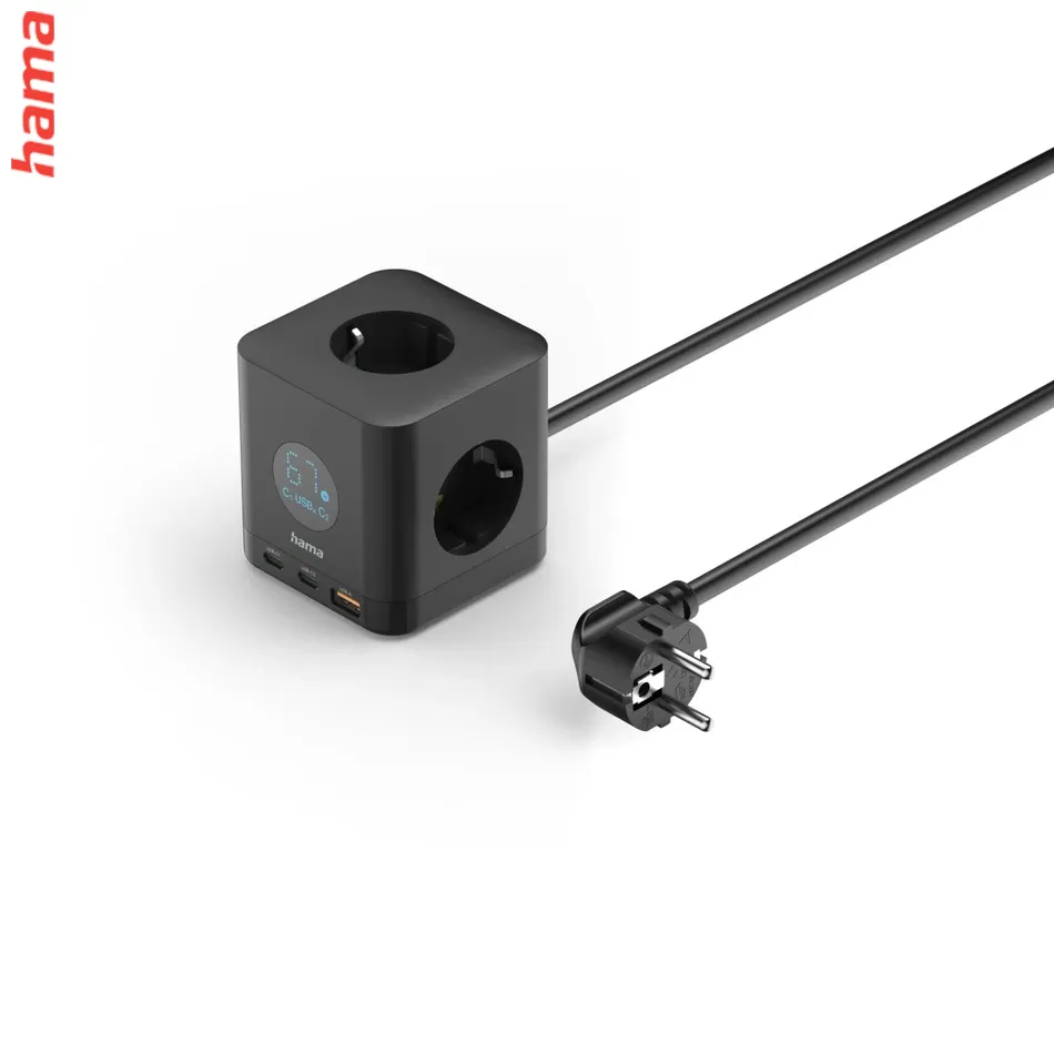 Hama predlžovačka s USB Cube, 3 zásuvky, 2x USB-C, 1x USB-A, PD 67 W, 1,4 m