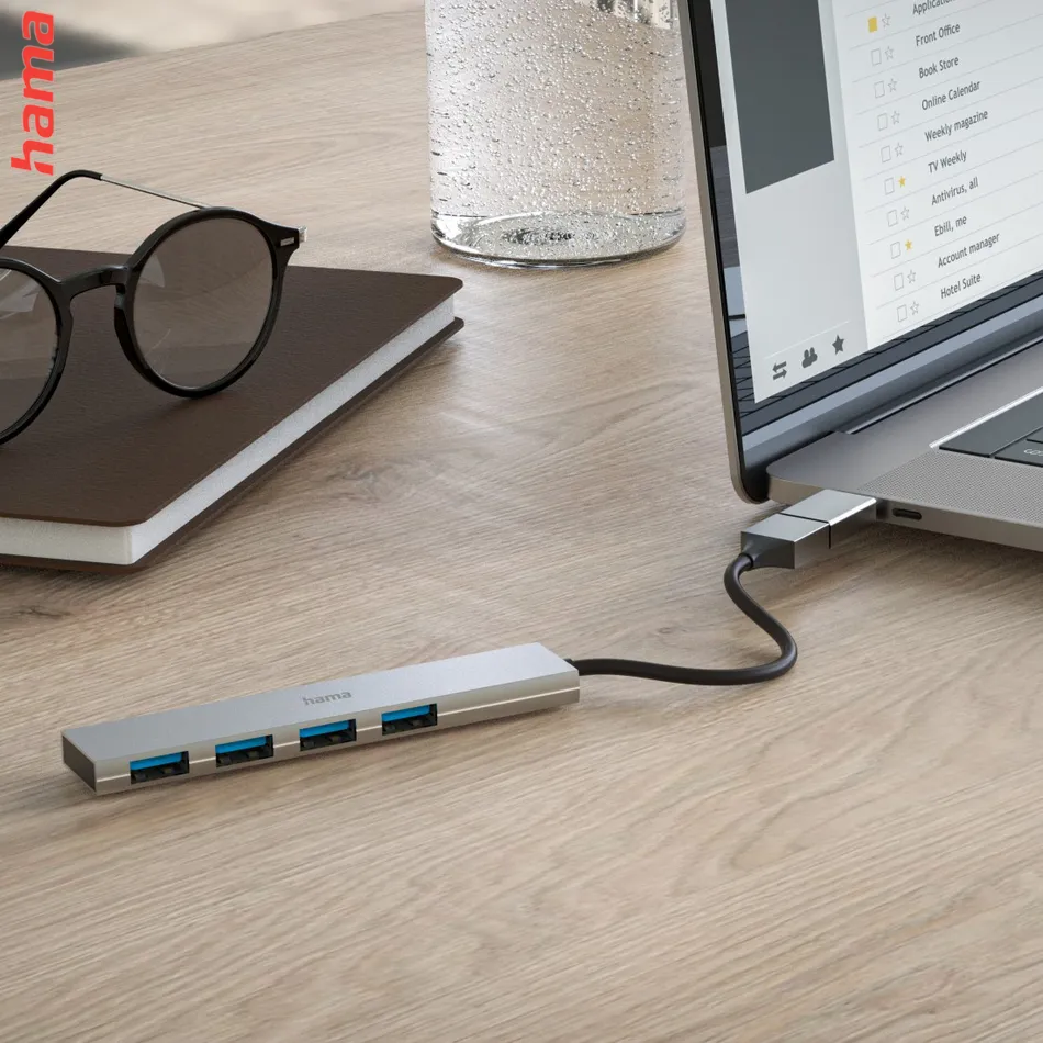 Hama USB hub, 4 porty, USB 3.2, 5 Gb/s, Ultra Slim, USB-C adaptér