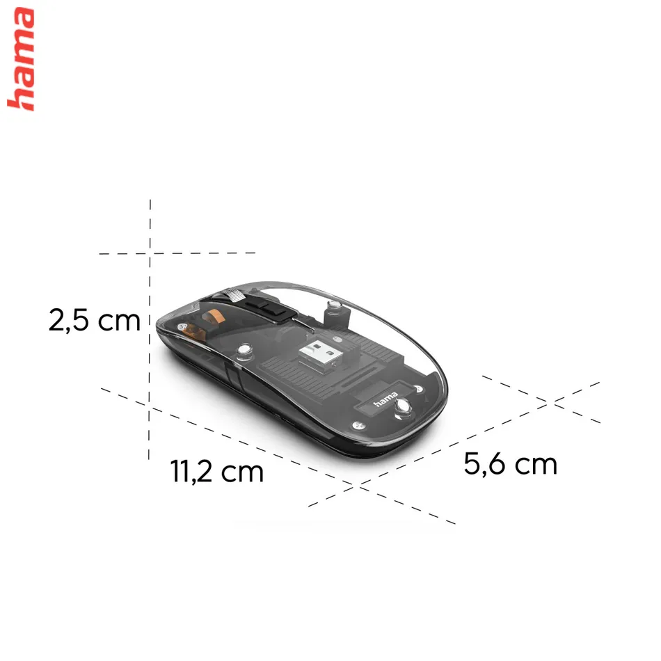 Hama bezdrôtová Mult Device myš WM-600, plochá, tichá, transparentná