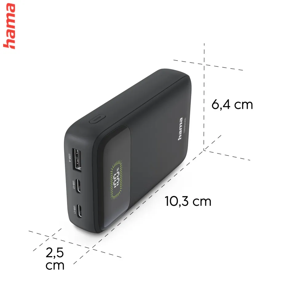 PD10-W20 powerbanka, 10000 mAh, 20 W, 2x USB-C, 1x USB-A, displej