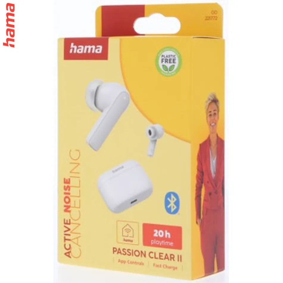 Hama Bluetooth slúchadlá Passion Clear II, štuple, ANC/ENC, aplikácia, biele