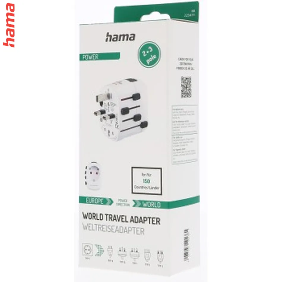 Hama cestovný zásuvkový adaptér World Travel Pro, 3-pól.