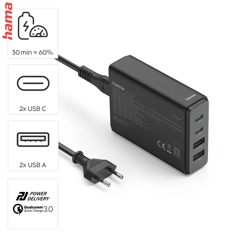 Hama USB hub, 4 porty, USB 3.2, 5 Gb/s, Ultra Slim, USB-C adaptér