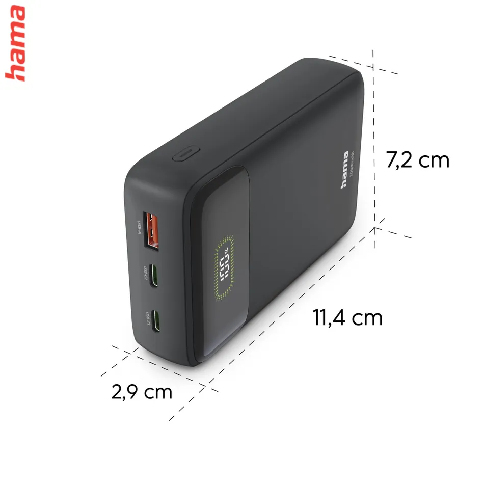 PD20-W20 powerbanka, 20000 mAh, 20 W, 2x USB-C, 1x USB-A, displej