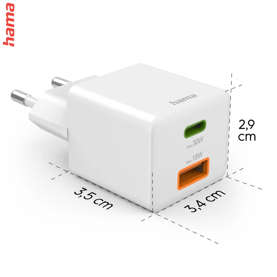 Hama rýchla USB nabíjačka USB-C + USB-A, PD/QC, 30 W