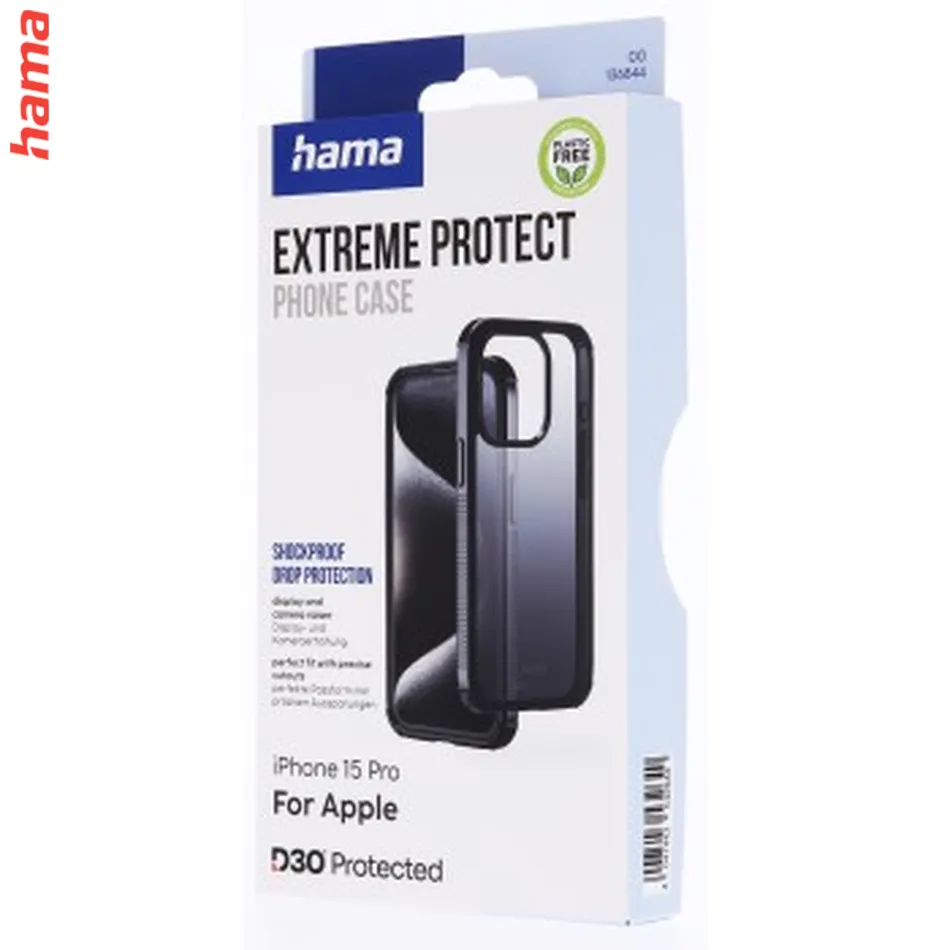 Hama Extreme Protect, kryt pre Apple iPhone 15 Pro, materiál D3O®, priehľadný čierny  