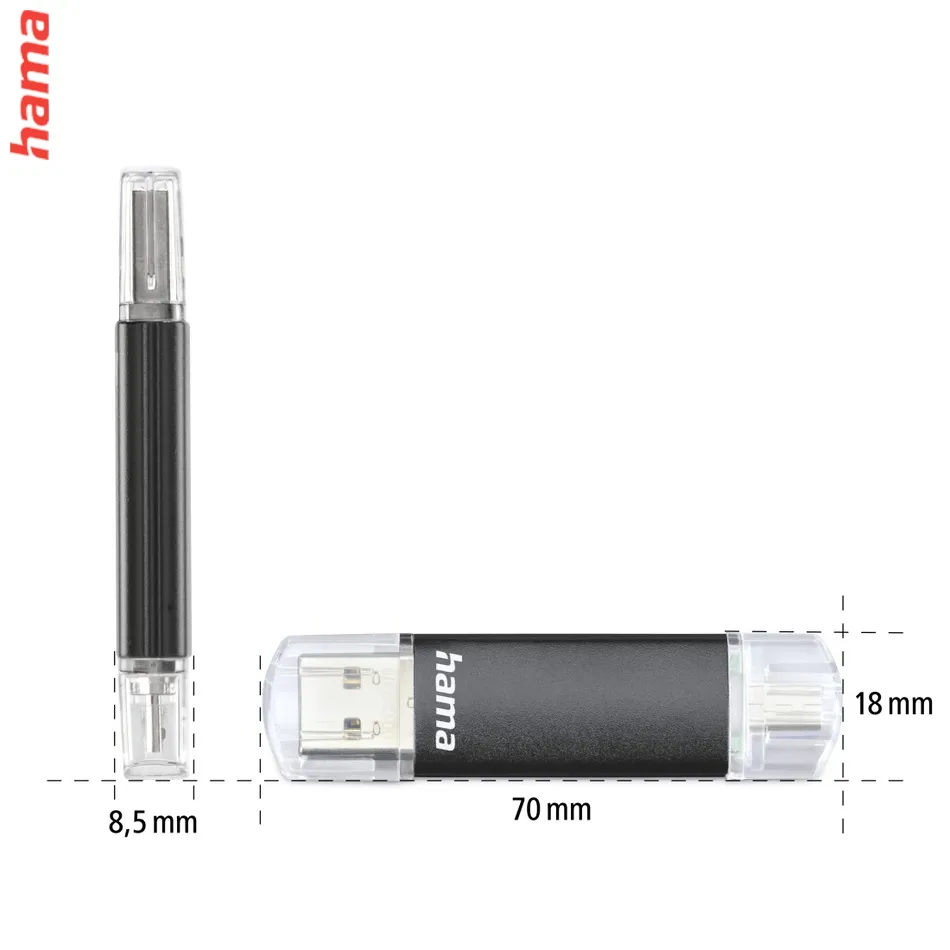 Hama čierny USB kľúč do mobilu Laeta Twin, 32 GB, USB 3.0