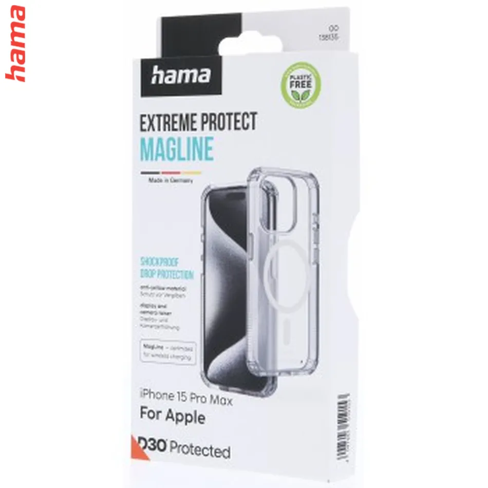 Hama Extreme Protect, kryt pre Apple iPhone 15 Pro Max, materiál D3O®, nezažltne, priehľadný  
