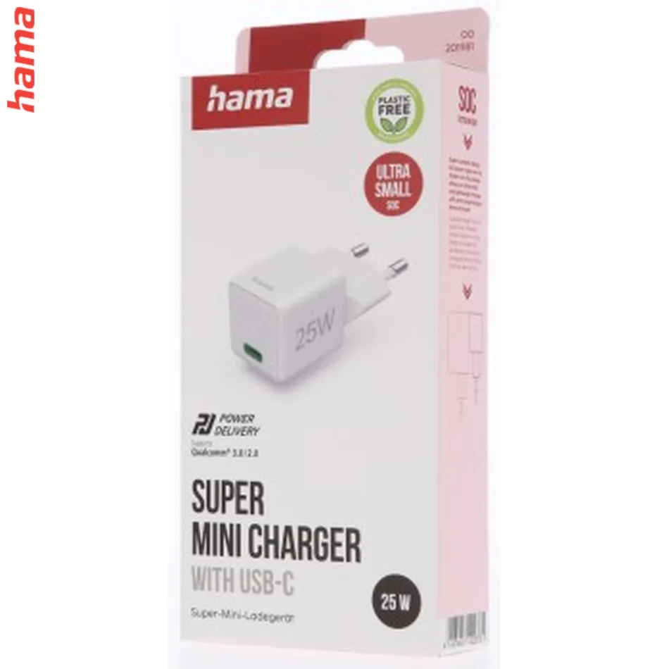 Hama rýchla USB nabíjačka, USB-C PD/QC 25 W, super-mini