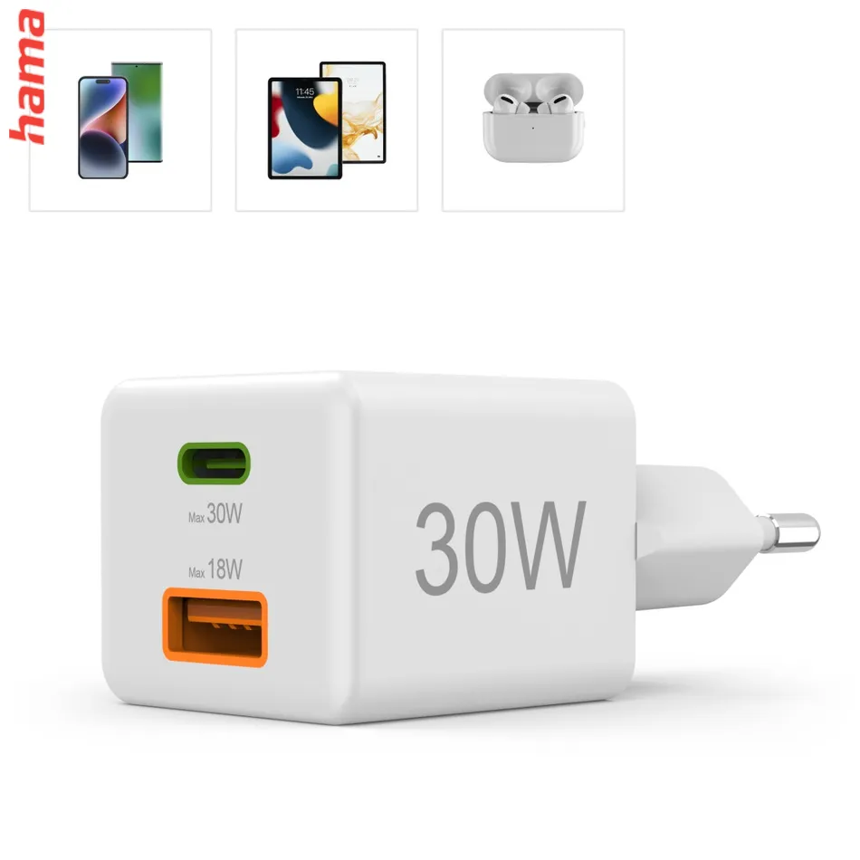 Hama rýchla USB nabíjačka USB-C + USB-A, PD/QC, 30 W