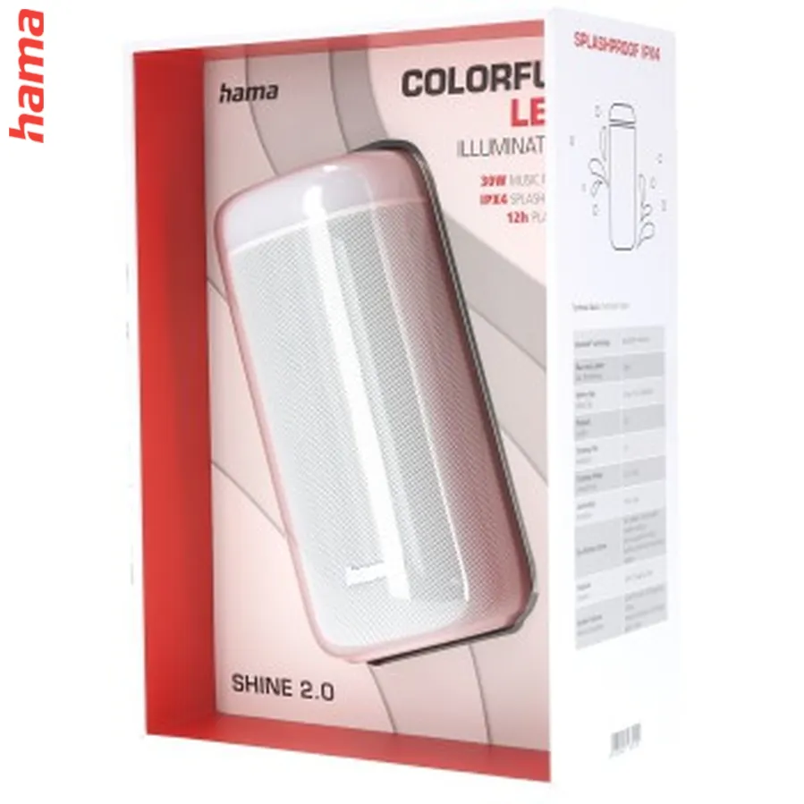 Hama Bluetooth reproduktor Shine 2.0, LED podsvietenie, IPX 4, biely