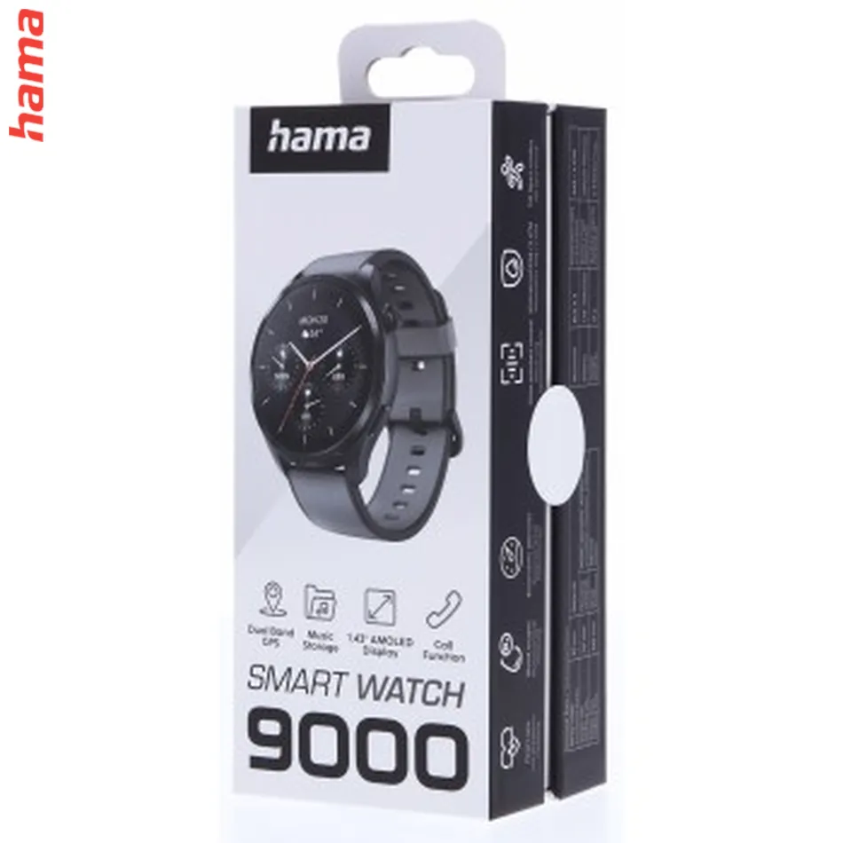 Hama 9000, smart hodinky, GPS, AMOLED 1,43