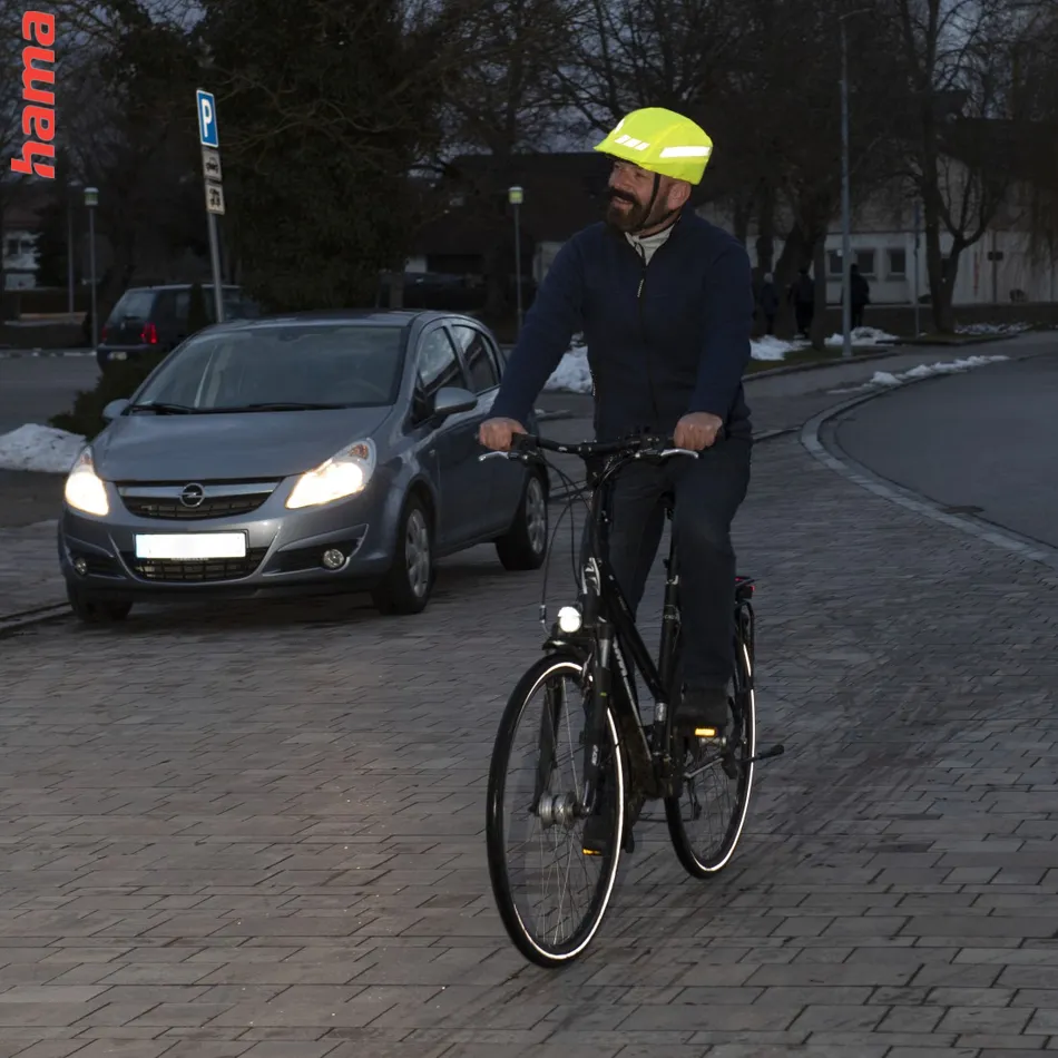 Hama reflexný návlek na cyklistickú/športovú prilbu, univerzálna veľkosť S-L, neónovo žltý