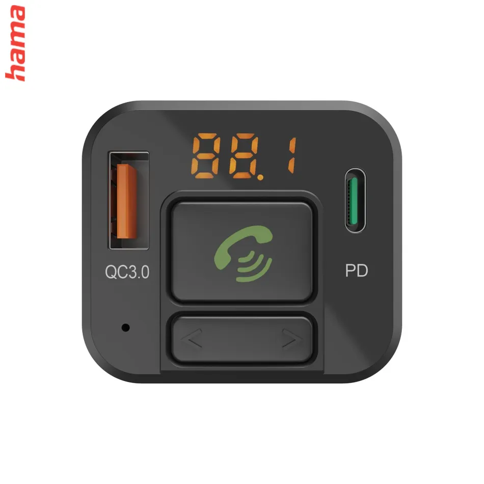 FM Transmitter s Bluetooth a handsfree, USB-A/USB-C, rýchle nabíjanie, strieborný  